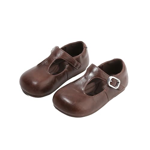 Jueshanzj Mary Jane Mädchen-Schuhe, weiche Sohle, rutschfest, atmungsaktiv, runde Zehen, Leder, flache Schuhe für Frühling und Herbst, Braun, 3.5 Little Kid von Jueshanzj