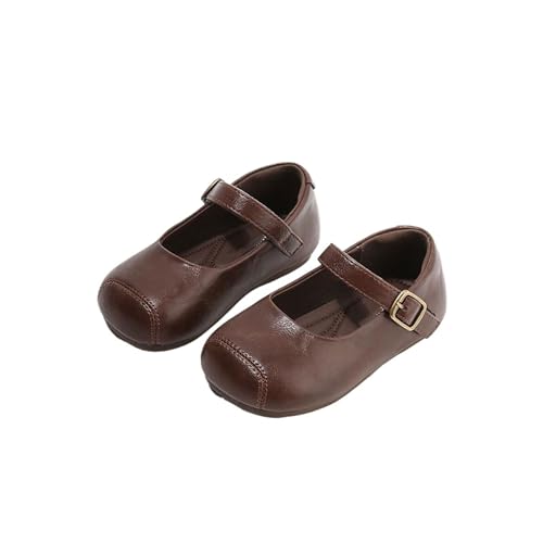Jueshanzj Mary Jane Mädchen-Schuhe, weiche Sohle, rutschfest, atmungsaktiv, runde Zehen, Leder, flache Schuhe für Frühling und Herbst, Braun 2, 11 Toddler von Jueshanzj