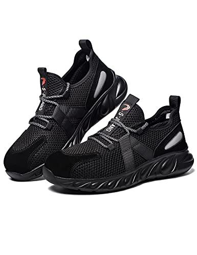 Jueshanzj Sicherheitsschuhe Arbeitsschuhe Herren Europäischer Standard Doppelschicht Mesh Pannensicher Atmungsaktiv und Leicht mit Stahlkappe Schuh, Schwarz , 46 EU von Jueshanzj