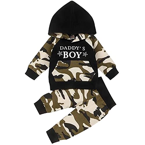 Juflam Baby Boy Camouflage Outfits Set Langarm Daddy's Boy Camo Hoodie Top mit Tasche + Hose (3-6 Monate, Daddy 's Boy) von Juflam