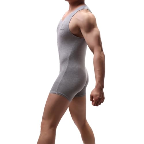 Juflam Herren Modal Baumwolle Einteiliger Bodysuit Wrestling Singlet Athletische Leotard Unterwäsche Gym Sportswear Unterhemd (grau, L) von Juflam