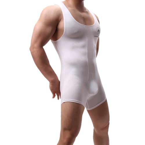 Juflam Herren Modal Baumwolle Einteiliger Bodysuit Wrestling Singlet Athletische Leotard Unterwäsche Gym Sportswear Unterhemd (weiß, L) von Juflam