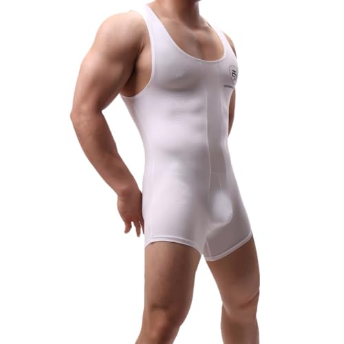 Juflam Herren Modal Baumwolle Einteiliger Bodysuit Wrestling Singlet Athletische Leotard Unterwäsche Gym Sportswear Unterhemd (weiß, XL) von Juflam
