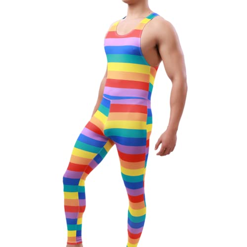 Juflam Herren Mode Gedruckt Ein Stück Bodysuit Wrestling Singlet Athletische Leotard Gym Sportswear Undershirt Vest Top (as3, alpha, x_l, regular, regular, Regenbogen) von Juflam