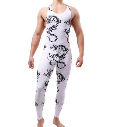 Juflam Herren Mode Gedruckt Ein Stück Bodysuit Wrestling Singlet Athletische Leotard Gym Sportswear Undershirt Vest Top (as3, alpha, x_l, regular, regular, Weiß) von Juflam