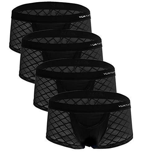 Juflam Herren Sexy Fishnet Durchsichtig Unterwäsche Mesh Stripe Boxer Briefs Transparente Badehose (X-Large, 4 schwarz) von Juflam