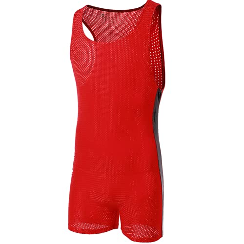 Juflam Herren Wrestling Singlet Athletic Trikot Body Gym Sportswear Unterhemd (Large, Rot) von Juflam