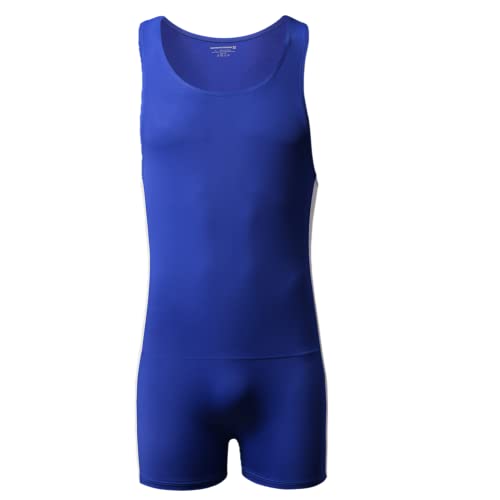 Juflam Herren Wrestling Singlet Athletic Trikot Body Gym Sportswear Unterhemd (Large, WH70-Blau) von Juflam