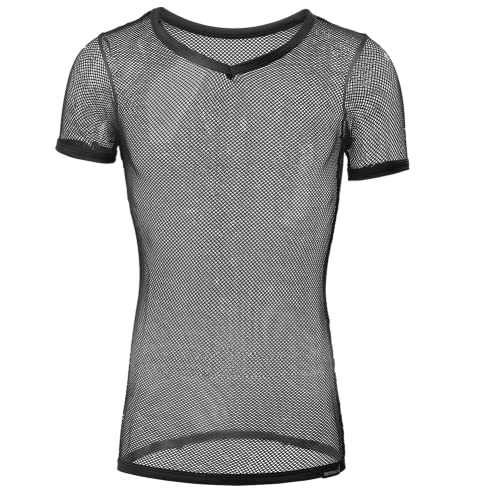 Juflam Herrenmode Fishnet Durchsichtig Tank Top Muskeltraining T-Shirt Mesh Transparente T-Shirts Top (Large, C11-schwarz) von Juflam