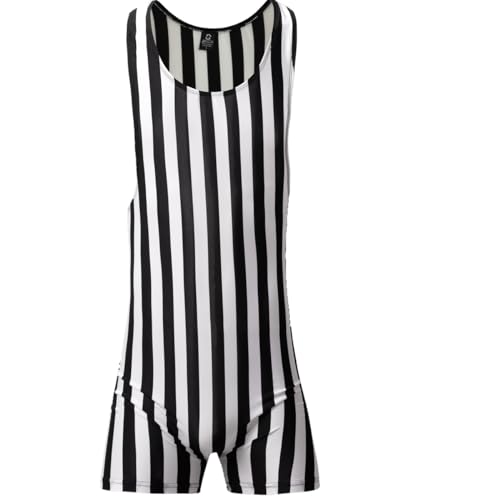 Männer Mode Streifen Ein Stück Bodysuit Wrestling Singlet Athletische Leotard Gym Sportswear Undershirt (Dicker Streifen, M) von Juflam