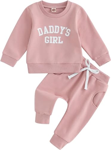 Juflam Neugeborene Baby Mädchen Kleidung Daddys Mädchen Prints Langarm Sweatshirt Tops und Hosen 2-teilige Baby Daddys Mädchen Outfits Sets(18-24 Monate) von Juflam