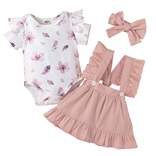 Juflam Neugeborenes Baby Mädchen Floral Straps Rock Outfits Kurzarm Rüschen Strampler Kleid Kleidung Set von Juflam