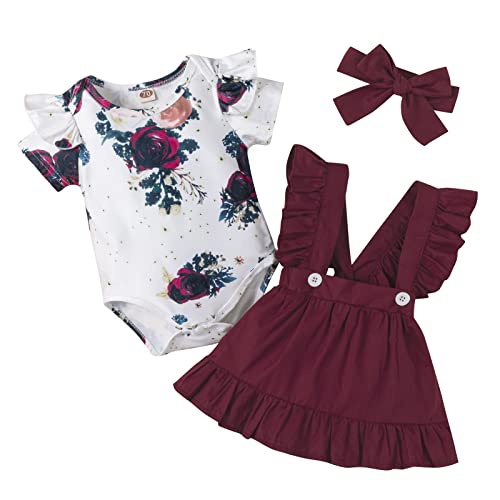 Juflam Neugeborenes Baby Mädchen Floral Straps Rock Outfits Kurzarm Rüschen Strampler Kleid Kleidung Set von Juflam