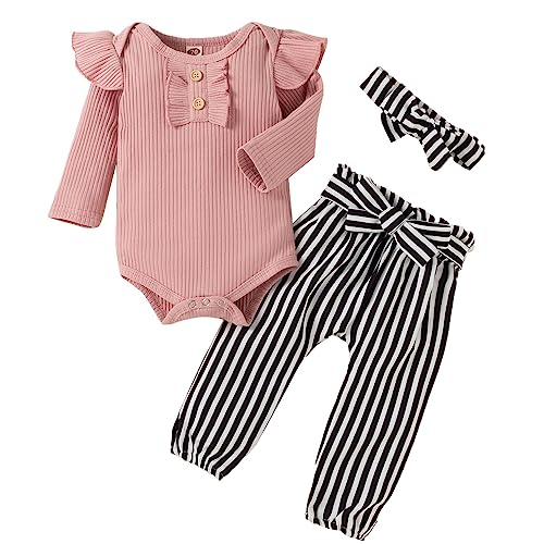 Juflam Neugeborenes Baby Mädchen Kleidung Rüschen Strampler + Schleife Denim Hosen Outfits Set von Juflam