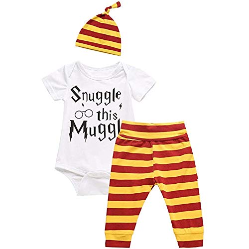 Juflam Snuggle This Muggle Baby Jungen Mädchen Kleidung Strampler Hose Hut Outfits Set, Kurze Ärmel, 0-6 Monate von Juflam