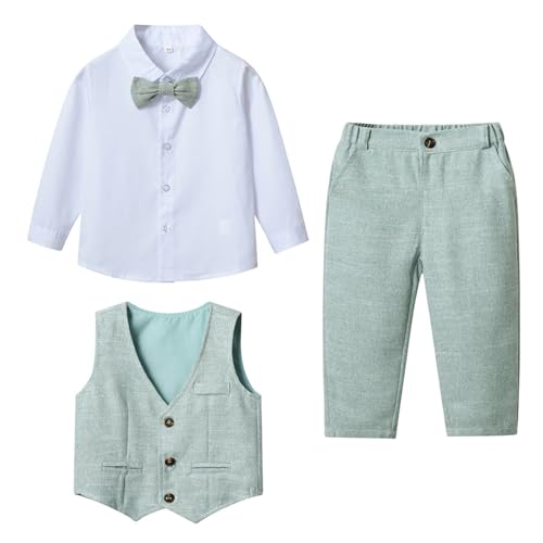 Jugaoge Baby Jungen Bekleidungsset Klassischer Anzug Langarm Hemd und Anzugweste Anzughose Krawatte Hochzeit Party Geburtstag Taufe Outfits Himmelblau 74-80 von Jugaoge