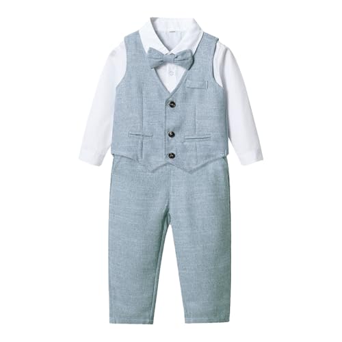 Jugaoge Baby Jungen Bekleidungsset Klassischer Anzug Langarm Hemd und Anzugweste Anzughose Krawatte Hochzeit Party Geburtstag Taufe Outfits Himmelblau 92-98 von Jugaoge