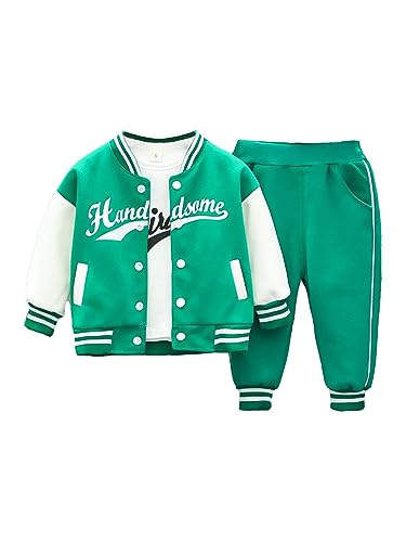 Jugaoge Baby Jungen Sport Kleidung Set Baseball Jacke mit Hose Weißes T-Shirt mit Buchstaben Neugeborene Kleinkinder Warme Herbst Winter Outfits Grün 68-80 von Jugaoge