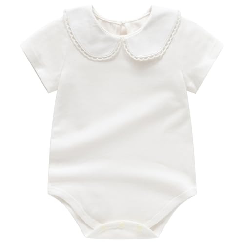 Jugaoge Baby Mädchen Kurzarm/Langarm Body Strampler mit Bubikragen Einteiler Spielanzug Kurz Spieler Romper Kleinkinder Babykleidung Beige B 50-56 von Jugaoge