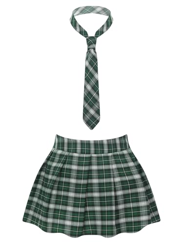 Jugaoge Damen Kurzer Kariert Rock mit Krawatte Schulmädchen Cosplay Uniform Hot Minirock Karomuster Faltenrock Plissee Röckchen Grün S von Jugaoge