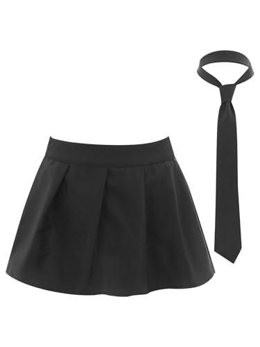 Jugaoge Damen Kurzer Kariert Rock mit Krawatte Schulmädchen Cosplay Uniform Hot Minirock Karomuster Faltenrock Plissee Röckchen Schwarz 3XL von Jugaoge