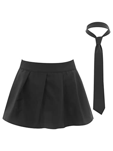 Jugaoge Damen Kurzer Kariert Rock mit Krawatte Schulmädchen Cosplay Uniform Sexy Minirock Karomuster Faltenrock Plissee Röckchen Schwarz 3XL von Jugaoge