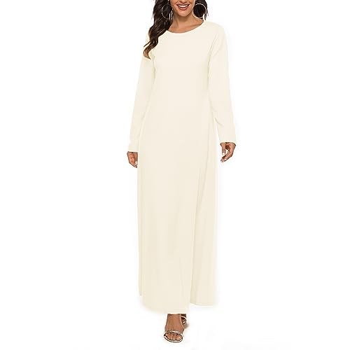Jugaoge Damen Langarm Muslim Kleid Kaftan Islamisch Dubai Robe Tunika Freizeitkleid Basic Einfarbig Maxikleid Herbst Winter Outfits Nackt XXL-3XL von Jugaoge