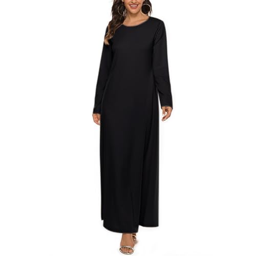 Jugaoge Damen Langarm Muslim Kleid Kaftan Islamisch Dubai Robe Tunika Freizeitkleid Basic Einfarbig Maxikleid Herbst Winter Outfits Schwarz L-XL von Jugaoge
