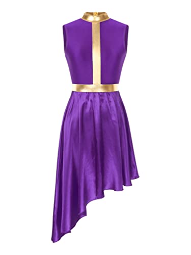 Jugaoge Damen Metallic Kleid Lobpreis Anbetung Tanzkleid Liturgical Overlays Tunika Kleid unregelmäßig Rock Kirche Outfits Violett M von Jugaoge