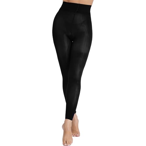 Jugaoge Damen Sommer Nylon Strumpfhose ohne Fuß Durchsichtig Sheer Leggings High Waist Lange Unterhose Slim Fit Elastisch Nachtwäsche Pants Schwarz Einheitsgröße von Jugaoge