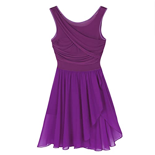 Jugaoge Damen Tanzkleid mit Plissee Ärmellos Ballettkleid Lyrisches Kleid Unregelmäßig Tutu Rock Slip Latein Tango Samba Salsa Bekleidung Violett M von Jugaoge