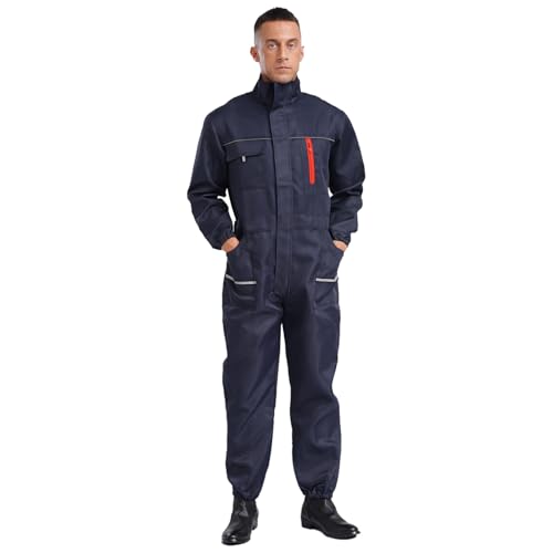 Jugaoge Herren Arbeitsoverall Einteiler Arbeitskleidung Baumwolle Overall Arbeitsanzug Schutzanzug Coverall mit Taschen Gürtel Navy blau XXL von Jugaoge