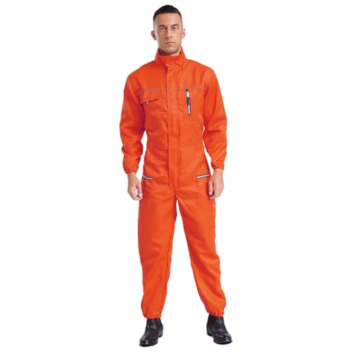 Jugaoge Herren Arbeitsoverall Einteiler Arbeitskleidung Baumwolle Overall Arbeitsanzug Schutzanzug Coverall mit Taschen Gürtel Orange 5XL von Jugaoge