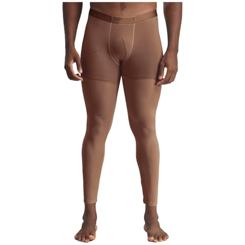 Jugaoge Herren Glänzend Leggings Slim Fit Stretch Funktionshose Thermo Unterwäsche Lange Unterhose Long Johns Herbst Winter Tights Braun M von Jugaoge