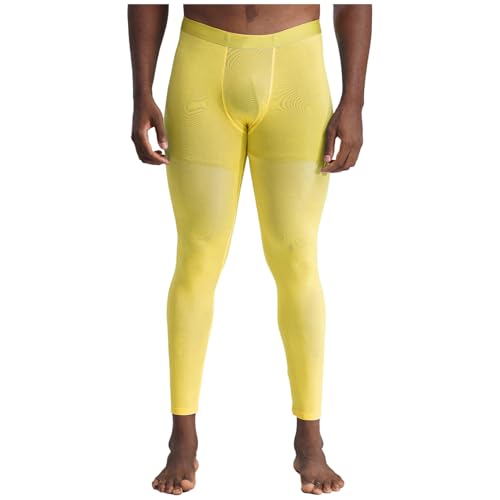 Jugaoge Herren Glänzend Leggings Slim Fit Stretch Funktionshose Thermo Unterwäsche Lange Unterhose Long Johns Herbst Winter Tights Gelb M von Jugaoge