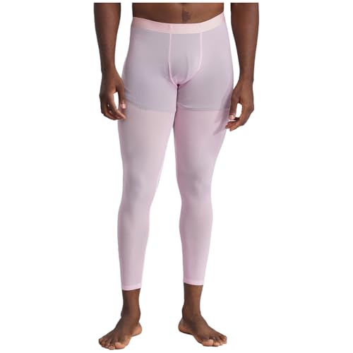 Jugaoge Herren Glänzend Leggings Slim Fit Stretch Funktionshose Thermo Unterwäsche Lange Unterhose Long Johns Herbst Winter Tights Rosa M von Jugaoge