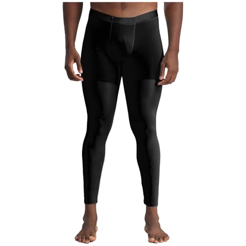Jugaoge Herren Glänzend Leggings Slim Fit Stretch Funktionshose Thermo Unterwäsche Lange Unterhose Long Johns Herbst Winter Tights Schwarz XXL von Jugaoge