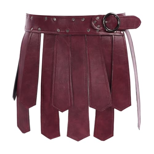 Jugaoge Herren PU Leder Gürtel Gladiator Rock Römer Kämpfer Krieger Rüstungen Panzer Verstellbare Ledergürtel Breit mit Schnalle Party Clubwear Burgundy One Size von Jugaoge