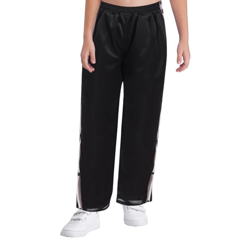 Jugaoge Jungen Basketball Hose Lang Elastische Taille Trainingshose mit Seitenschlitz Knöpfe Loose Fit Sporthose Jogginghose Baggy Pants Streetwear Schwarz 170 von Jugaoge