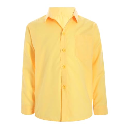 Jugaoge Jungen Mädchen Langarm Hemd Basic Einfarbig Blusen Button Down Shirts mit Brusttasche und Knopfleiste Baumwolle Tops in 9 Farben Gelb 134-140 von Jugaoge