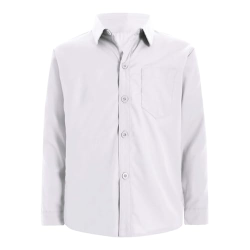 Jugaoge Jungen Mädchen Langarm Hemd Basic Einfarbig Blusen Button Down Shirts mit Brusttasche und Knopfleiste Baumwolle Tops in 9 Farben Weiß 146-152 von Jugaoge