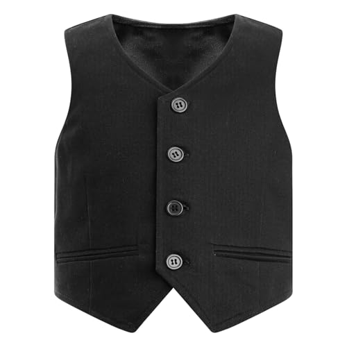 Jugaoge Kinder Anzug Jungen Anzugweste Klassisch Sakko Jacke Ärmellos Gilet V-Ausschnitt mit Knöpfe Gentleman Smoking Weihnachten Party Geburtstag Outfit Schwarz 122-128 von Jugaoge