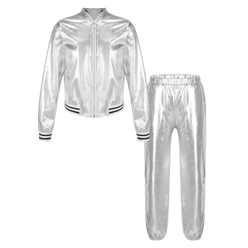 Jugaoge Kinder Bekleidungsset Mädchen Jungen Jacke und Hose Lack Leder Optik Jogging Anzug Herbst Winter Sport Fitness Tanz Outfits Silber 122-128 Jugaoge Kinder Bekleidungsset Mädchen Jungen Jacke und Hose Lack Leder Optik Jogging Anzug Herbst Winter Sport Fitness Tanz Outfits Silber 122-128 von Jugaoge