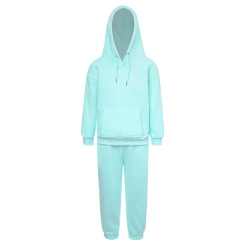 Jugaoge Kinder Sportanzug Basic Einfarbig Trainingsanzug Loose Fit Jogginganzug Kapuzenpullover Sweatshirt und Kordelzug Sporthose Jogginghose Tracksuit Hellblau 98-104 von Jugaoge