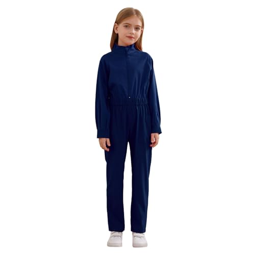 Jugaoge Mädchen Arbeitsoverall Langarm Coverall Baumwolle Overall Elastische Taille Arbeitsanzug Schutzanzug mit Taschen Halloween Outfits Navy blau 122-128 von Jugaoge