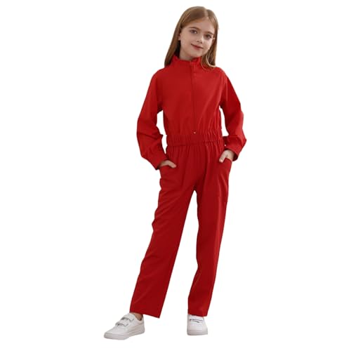 Jugaoge Mädchen Arbeitsoverall Langarm Coverall Baumwolle Overall Elastische Taille Arbeitsanzug Schutzanzug mit Taschen Halloween Outfits Rot 110-116 von Jugaoge