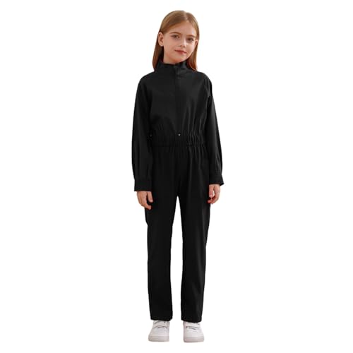 Jugaoge Mädchen Arbeitsoverall Langarm Coverall Baumwolle Overall Elastische Taille Arbeitsanzug Schutzanzug mit Taschen Halloween Outfits Schwarz 158-164 von Jugaoge