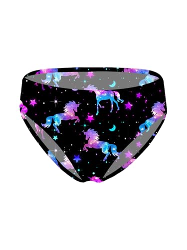 Jugaoge Mädchen Bikinihose Blumenmuster Bikini Slip Tropical Print Bademode Tankini Hotpants Low Rise Hipster Panty Bademode Unterteil Schwarz Einhörner 98-104/3-4 Jahre von Jugaoge