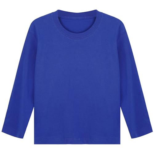 Jugaoge Mädchen Jungen Langarmshirt Basic Einfarbig Shirt Rundhals Unterhemd Kinder Herbst Winter Pullover Regular Fit Tunika Top Blau 122-128 von Jugaoge