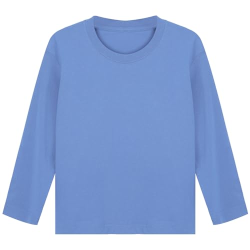Jugaoge Mädchen Jungen Langarmshirt Basic Einfarbig Shirt Rundhals Unterhemd Kinder Herbst Winter Pullover Regular Fit Tunika Top Hellblau 146-152 von Jugaoge